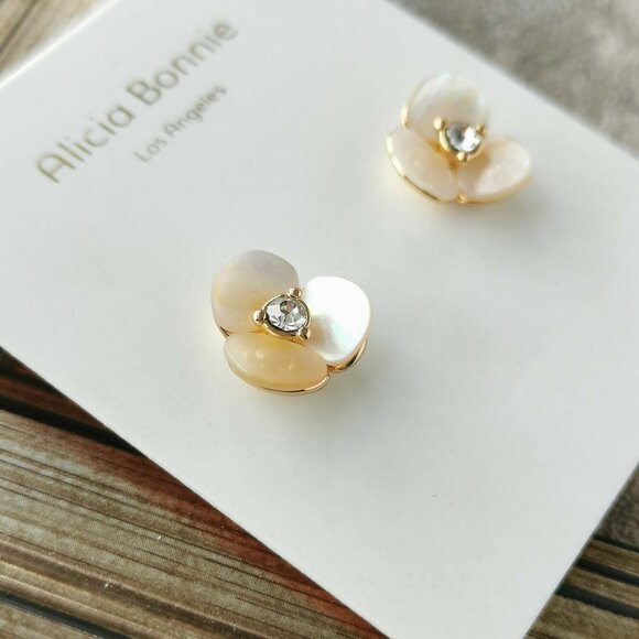 Alicia Bonnie Shimmer Gold Mother Pearl Reversible Earrings - Picture 2 of 3